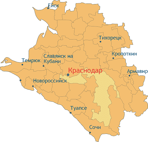 Карта выезда Автокомпас по Краснодарскому краю